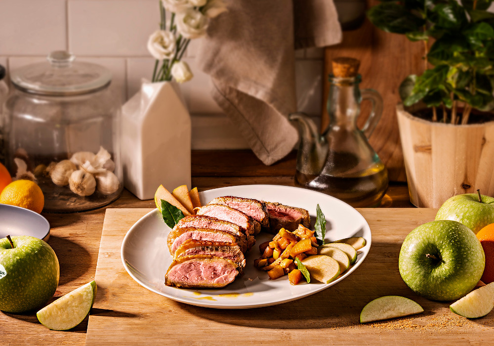 Petto d’anatra all’arancia con mele